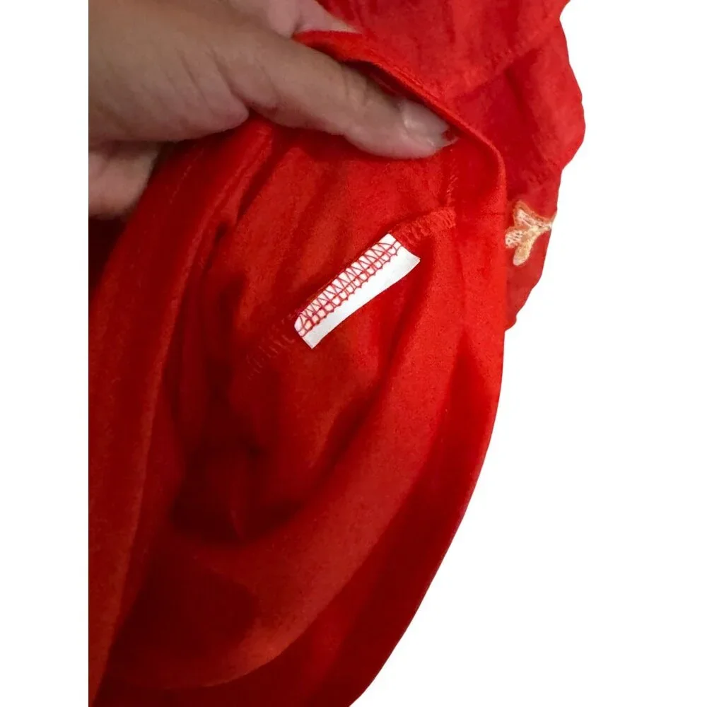 Fig‎ and Flower Red Embroidered Boho Ruffle Sleeve Babydoll Mini Dress Small x1